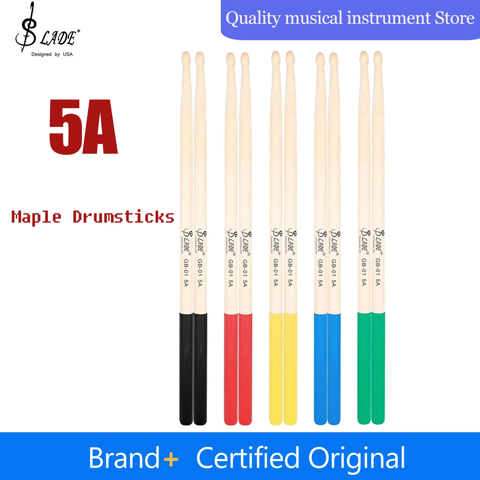 Maple drumsticks SLADE 5A professional wooden band percussion accessories 5 colors drum mallets musical instrument parts