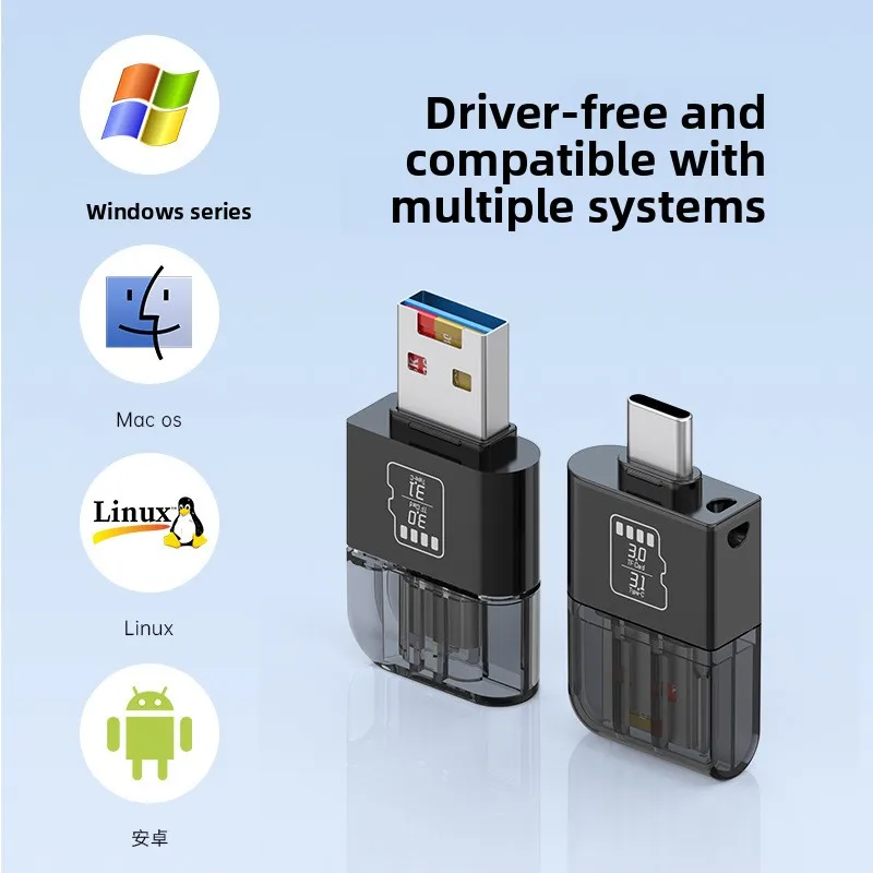 USB3.0 고속 양방향 리더기 Type-C+USB-A 겸용 TF마이크로SD카드 리더 차량용 휴대폰 노트북 OTG 외장메모리 변환어댑터