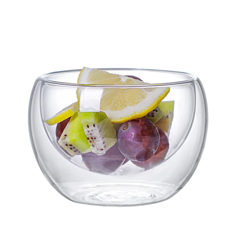 300ml\500ml Clear Double Layer Glass Bowl Heat-resistant Fruit Salad Bowl Kitchen Glassware Fruit Salad Bowl