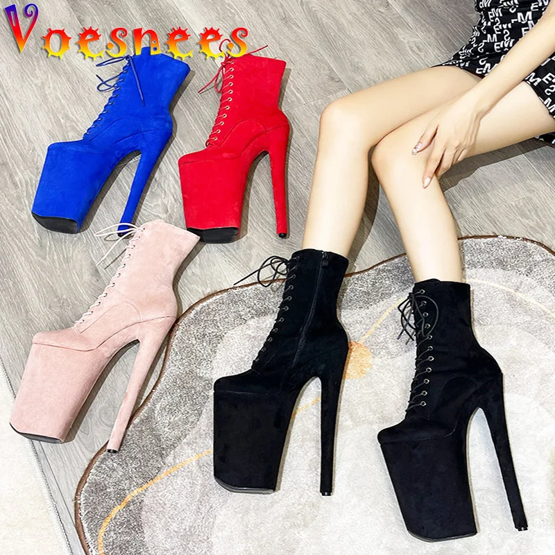 

European And American Fashion 26CM Super High Heels Sexy Flannelette Nightclub Pole Dance Boots Runway Show Model Shoes Women's