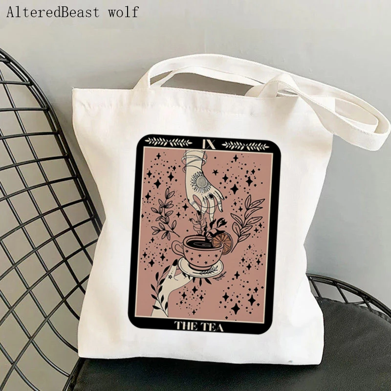 Women Shopper bag magic The tea Tarot card witchy Bag Harajuku Shopping Canvas Shopper Bag girl handbag Shoulder Lady Bag