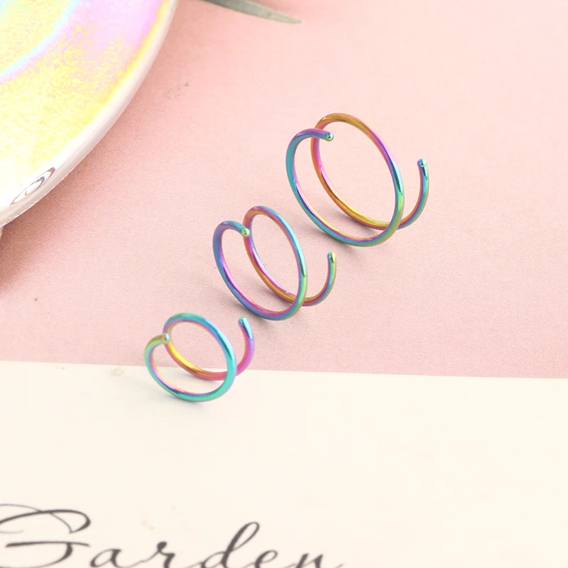 wholesales Double Nose Hoop Ring for Single Piercing Nose Hoop Twist Nose Ring Women Silver Spiral 6 8 10mm