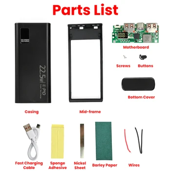 Kit fai da te Power Bank a ricarica rapida da 22,5 W 1260110 Custodia per batteria Power Bank Kit fai da te 20000 mAh Custodia per Power Bank nera/bianca