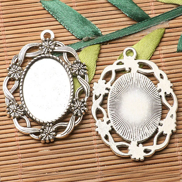 

5pcs Dark Silver Color Flowers Rim Oval Shaped Cabochon Setting In 25x18mm EF2731 Jewelry Making Supplies