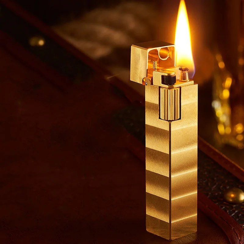 Creative Square Kerosene Lighter Pure Copper Retro Grinding Wheel Cigarette Lighter Personality Kerosene Lighter Mens Gift 3