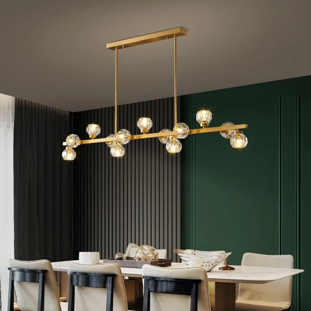 

Long Design Dining Crystal Chandelier Modern Plafonnier AC110V 220V Living Room Decoration Gold Hanglamp