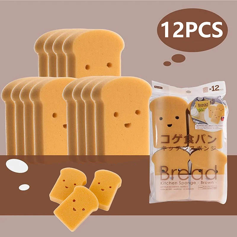 

12Pcs Creative Bread Sponge Scrubber For Dish Washing Reusable High Density Funny Toast Sponge Wipe Home Kitchen Cleaning Tool