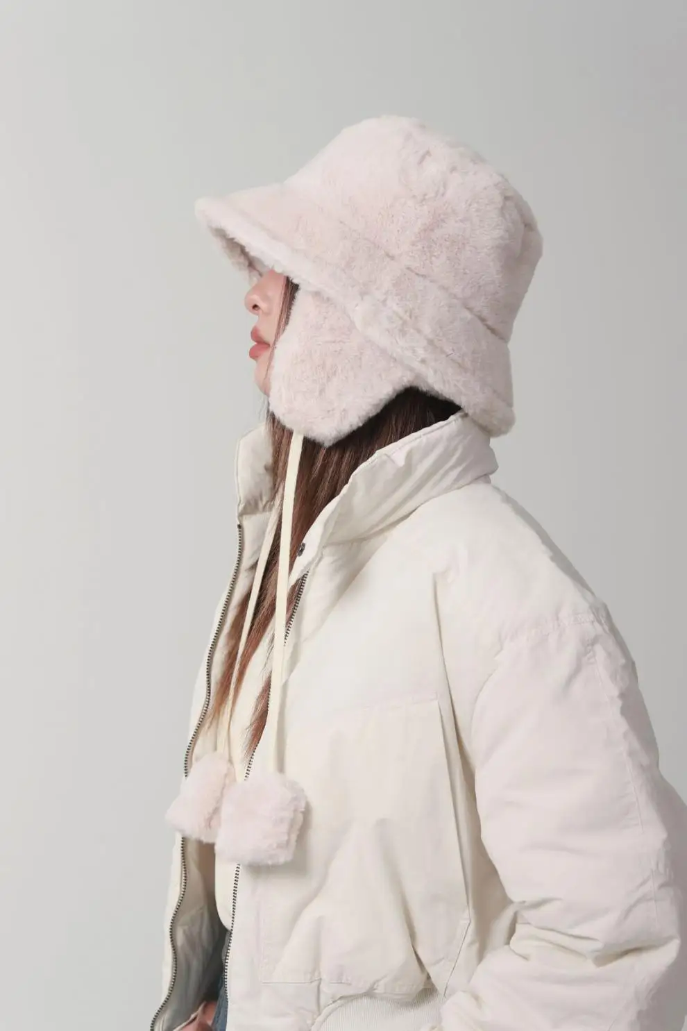 Bomber Warm Bucket Hats for Women Golf Hiking Fur Winter Hat Barrel Cotton Fabric Ear Protection Cap_voghion.com