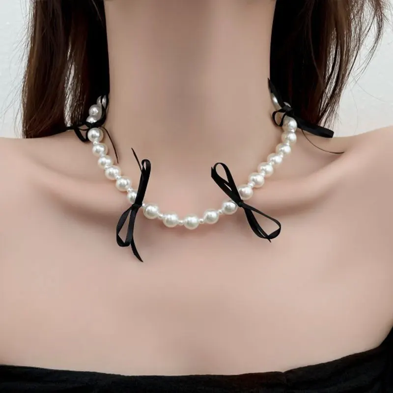 White Imitation Pearl Bow Women's Necklace Fashionable Luxury Wedding Clavicle Chain Necklace For Women Jewelry Accessories 2023