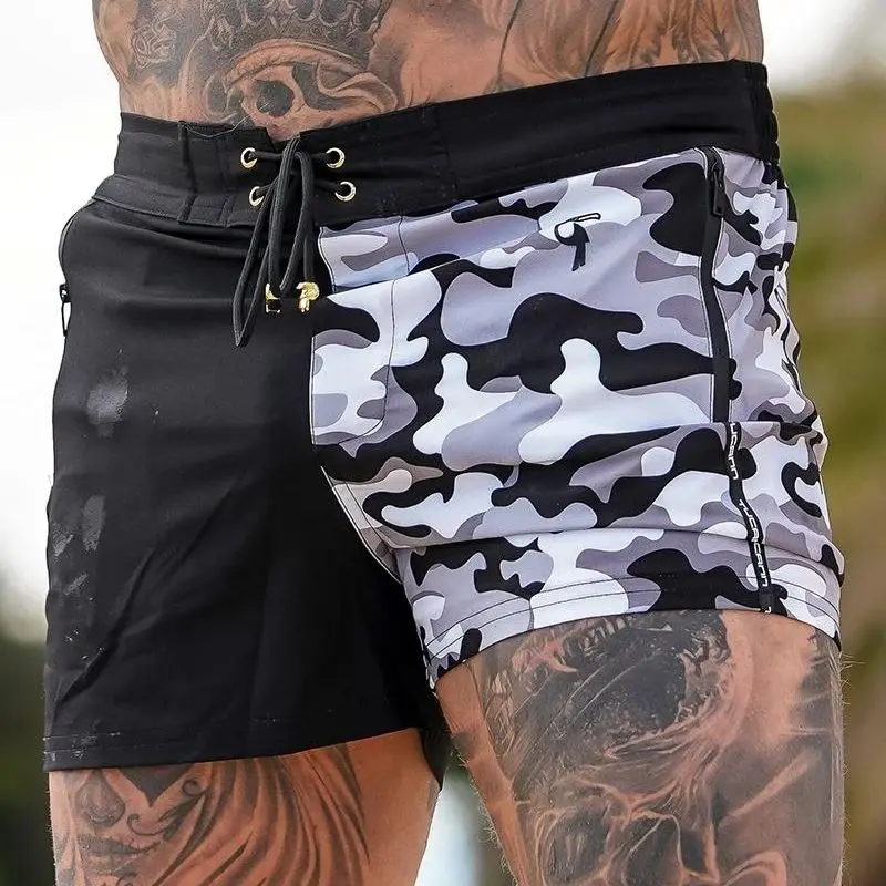 New Summer Men's Shorts Hawaiian Fashion Beach Swimming Pants Digital Print Splice Bi-color Fashion Casual Pants