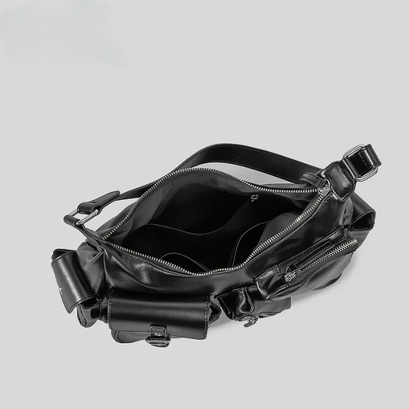 Retro motorcycle niche design handbag with large capacity multiple pockets concave design single shoulder diagonal cross bag