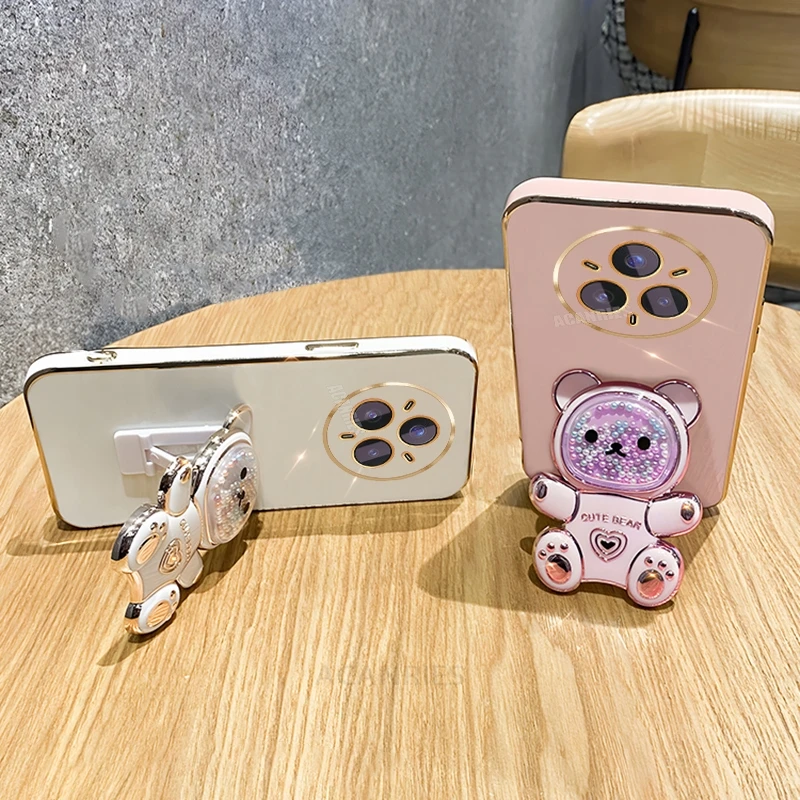 Luxury Quicksand Bear Holder Plating Silicone Stand Case