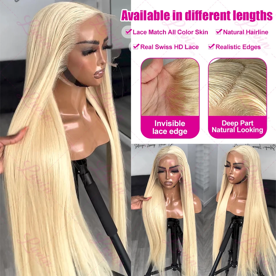 Human Hair Wig 613 Blonde Bone Straight 13x6 13x4 Lace Front Brazilian 250% Colored For Women 30 34 Inch