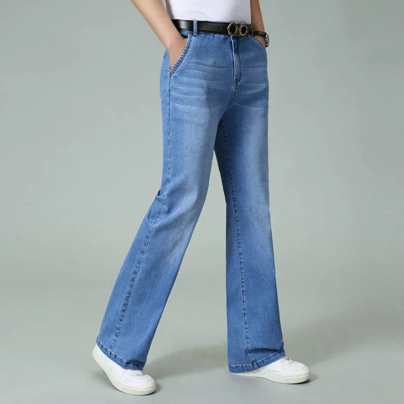 2024 New Men's Spring Autumn and Summer Thin Wide-Leg Jeans Business Casual Straight Pants Light and Dark Blue 4