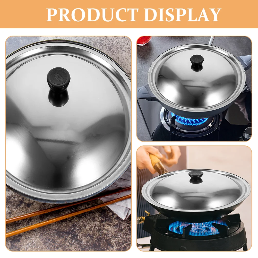 Thickened Stainless Steel Lid For Cover Wok Grease Splatter Metal Cookware Parts Kitchen Utensils Sturdy Handle Wear Resistant