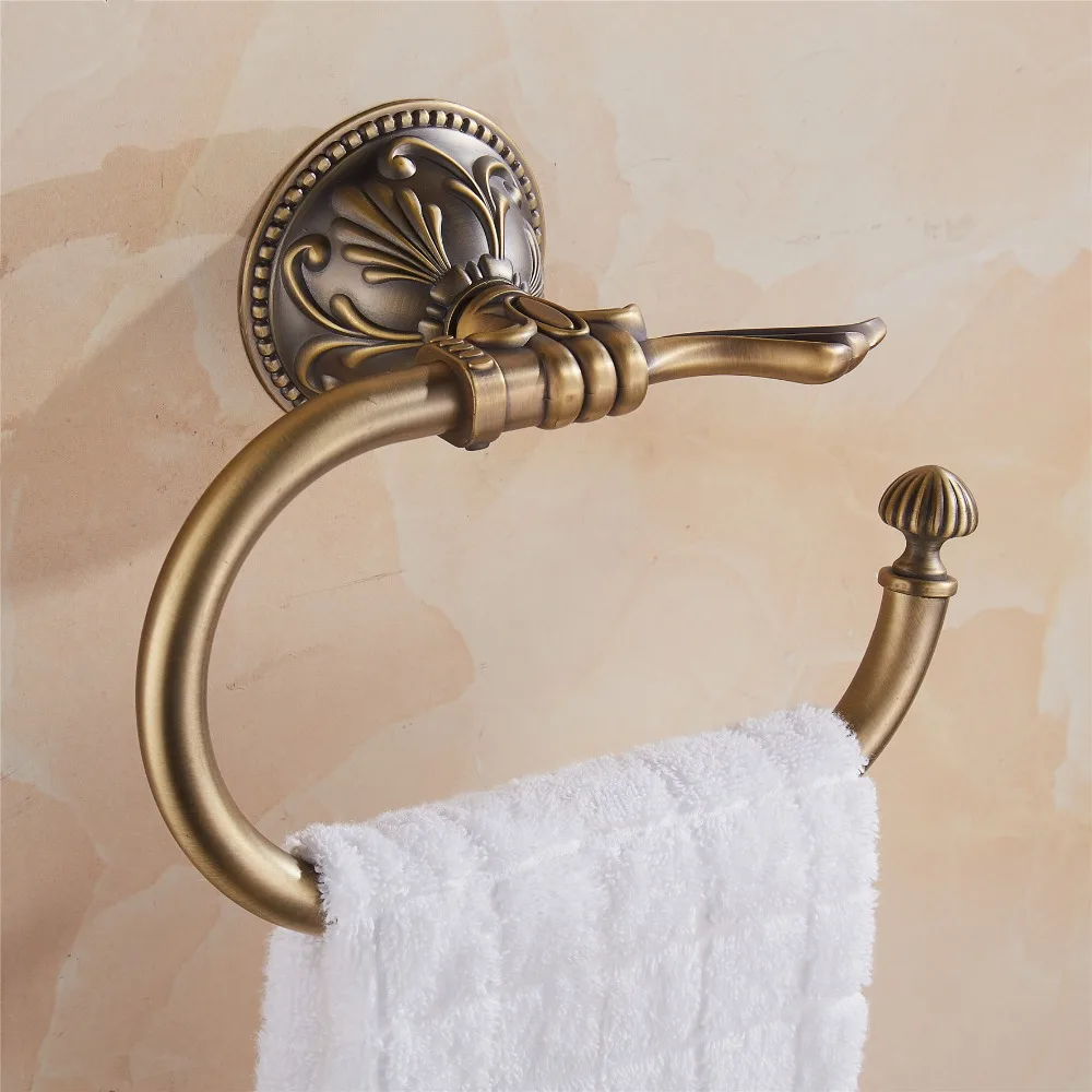 Description Picture 3 of itemantique bronze Leaf Carved Finish solid mental towel rings wall mounted bathroom accessory Carved Open Half Towel rings