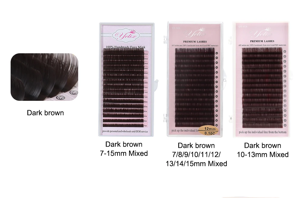Yelix 0,07 mm dunkelbraune Wimpernverlängerungsmischung, 7–15 mm braune Wimpern, weiche, hochwertige Einzelwimpern, natürliche falsche Wimpern – Detail 3