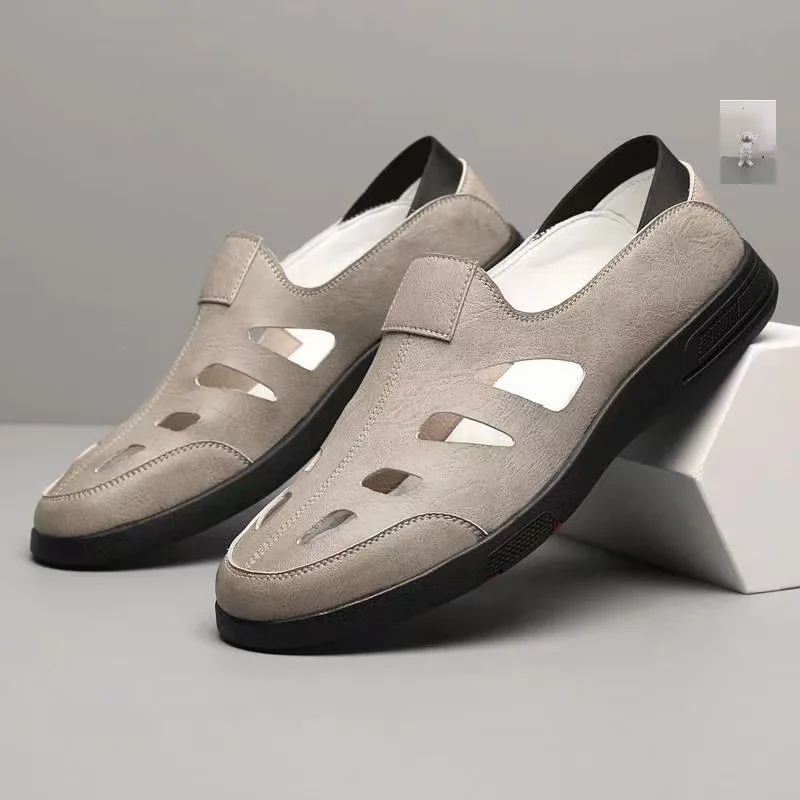 

New hollow breathable men's leather sandals soft bottom package head casual shoes dad shoes men's single shoes