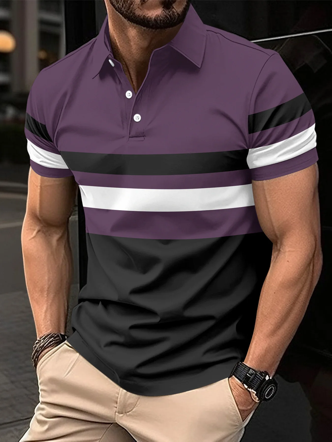 Europe and America cross-border 2025 summer new short-sleeved POLO shirt striped men's sports and fitness polo shirt top 8 S9061b74cb00a4192bfdb9df9a0d4fb50C