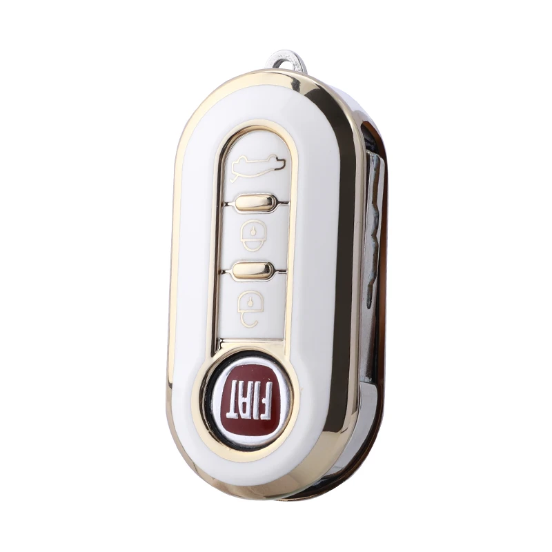 Promotion 3 Buttons TPU Gold Edge Car Flip Key Case Cover For Fiat