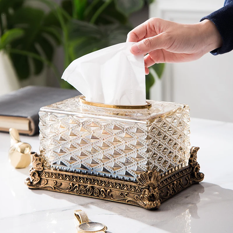 

Classical Tissue Box Removable Tissue Boxes Dinner Table Napkin Holder Crystal Paper Towel Organizer Box Vintage Home Decor