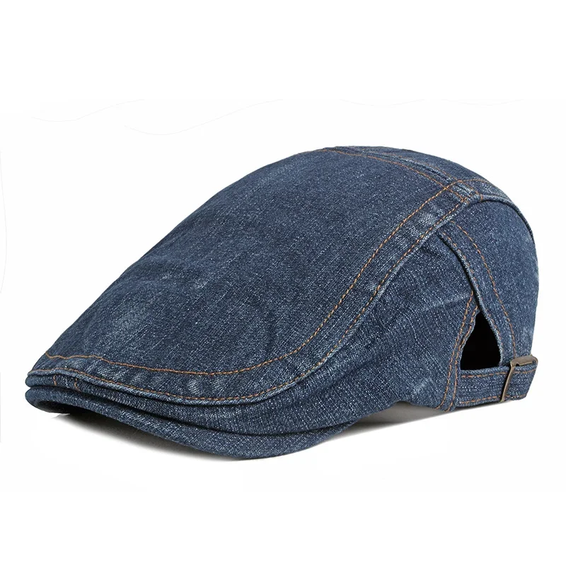 Beret Hat Denim Newsboy Hats Adjustable Ivy Flat Cap Beret Gatsby Cabbie Driving Hat for Men Women Youth Teenagers Vintage