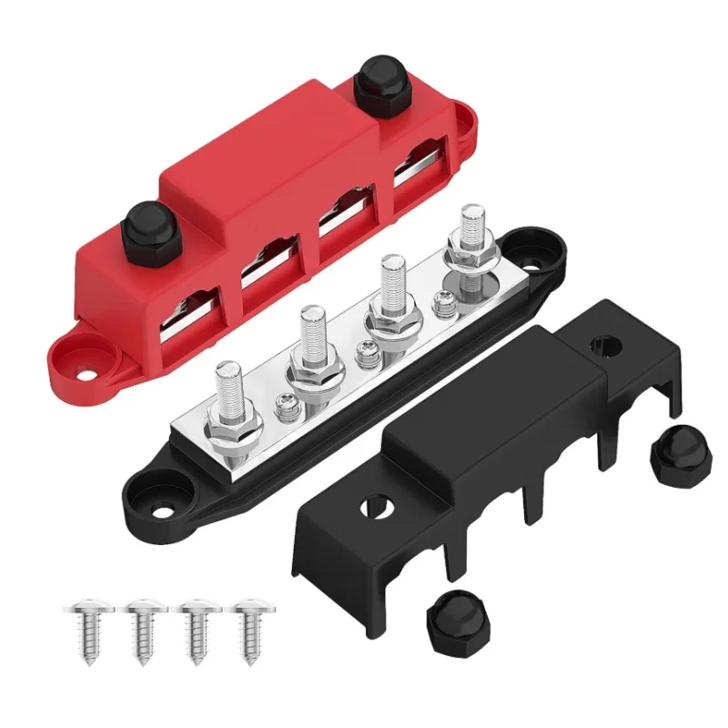 PinXin 12V-48V 250A Bus Bar Terminal Battery Power Distribution Block Cover M8 M10 Screw 4 Automobile Boat RV Truck power distribution block