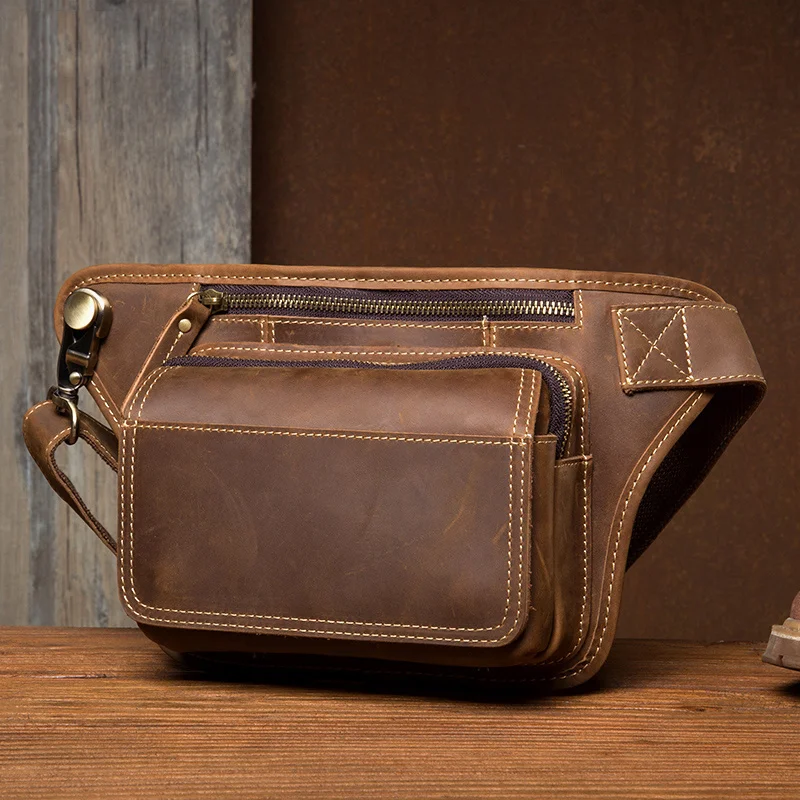 

2023 Leather Waist Bag Vintage Fashion Chest Pack Sling Genuine for men male chest bag