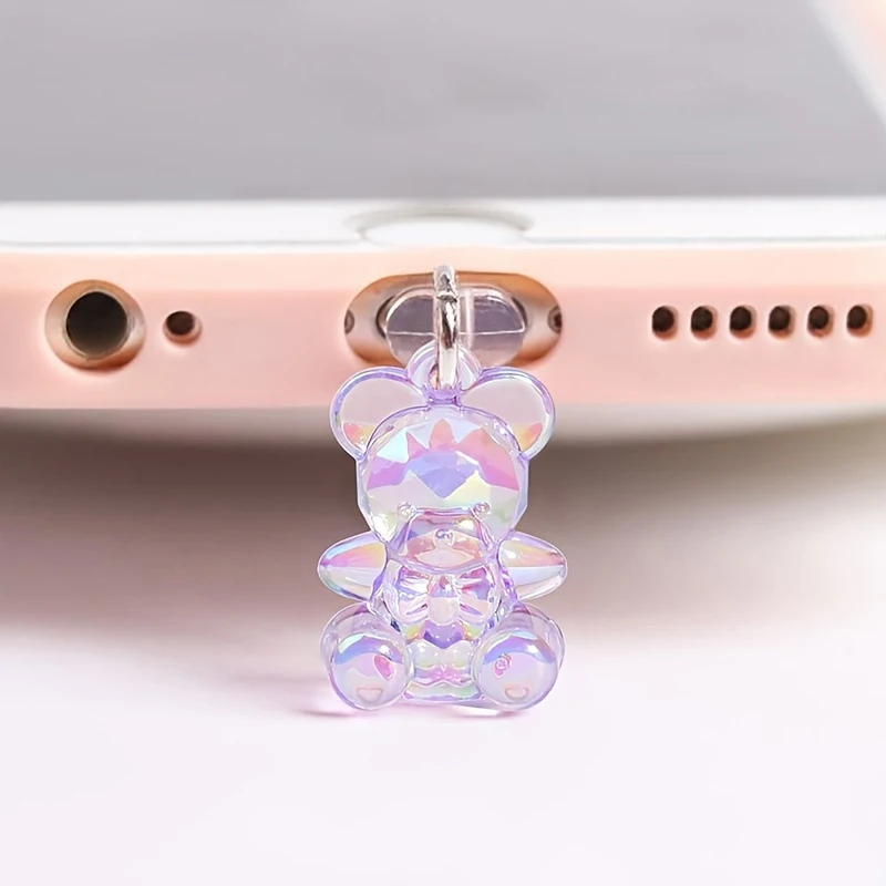 Kawaii Phone Dust Plug Charm Acrylic Bear Jack Dust Protection Stopper Anti Dust Cap Charge Port Plug For Phone