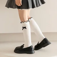 1 Pair Chic Simplicity Kids Girl Sock Sweet Fashion Bow Ruffle Bow Children Girl Calf Sock Spring Autumn Cotton School Sock 2