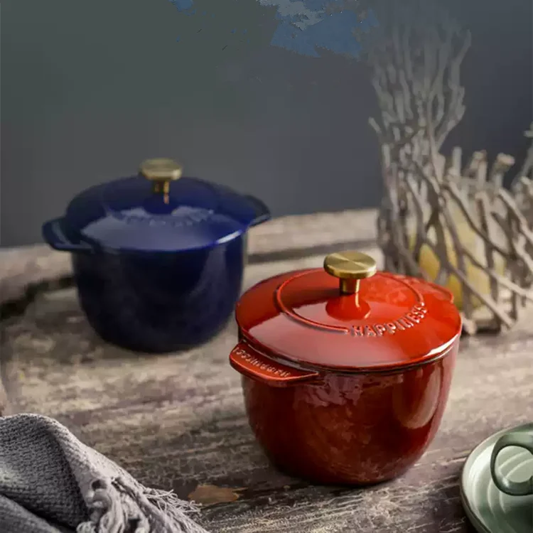 Description Picture 5 of itemRound Cast Iron Dutch Oven 16cm Rice Casserole Cast Iron Rice Cooker Stew Pot Applicable To Cook Rice And Bread Baking Oven Safe