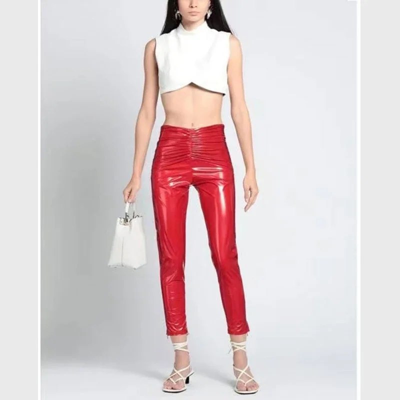 Women Sexy PU Leather Trousers High Waist Faux Leather Pencil Pants Ladies Wet Look Bodycon Leggings Latex clubbing nightlife