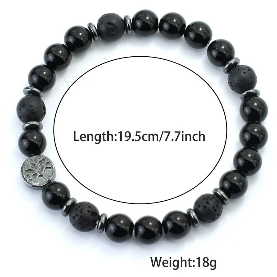 Men Natural Stone Tree Of Life Bracelet With Tiger Eyes Hematite
