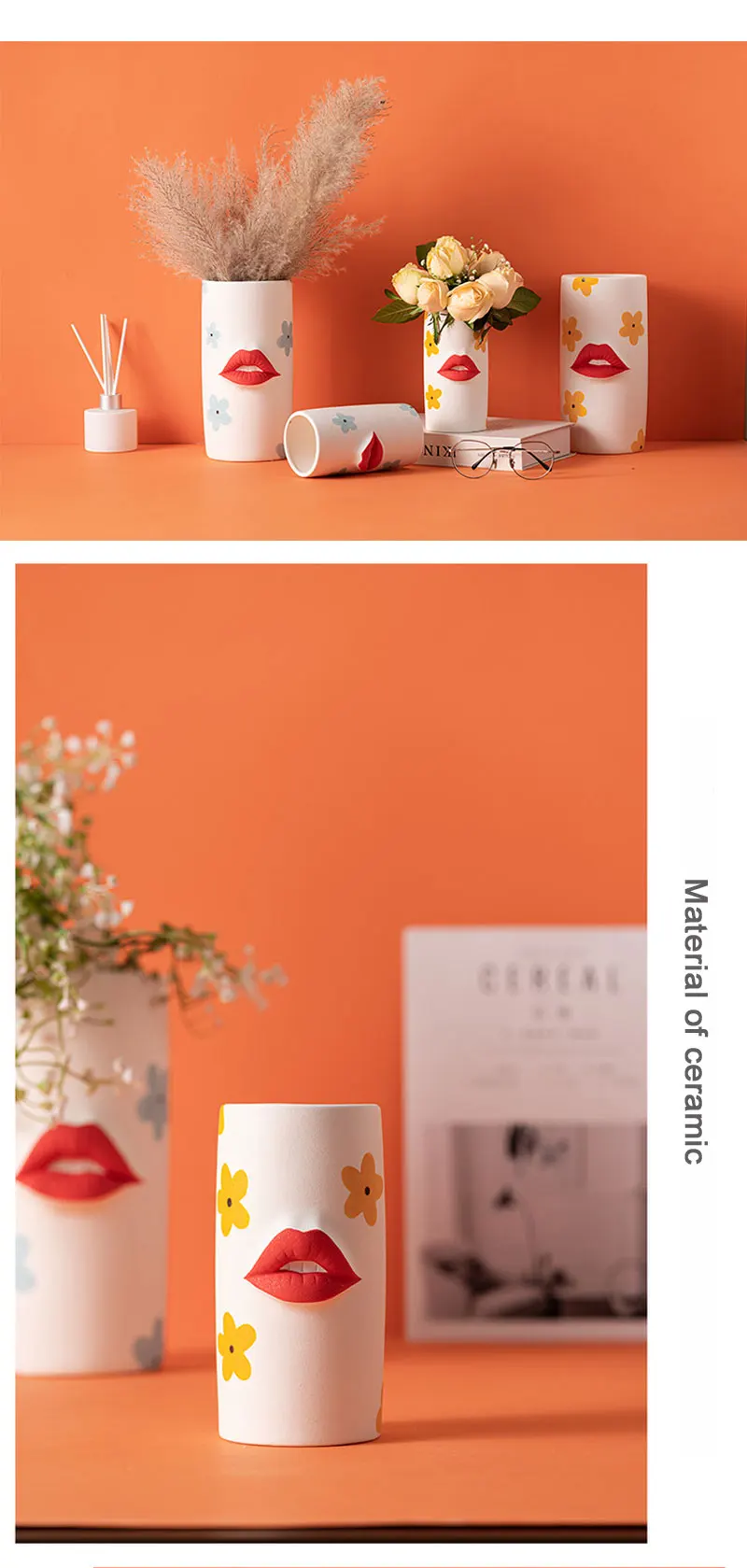 Nordic Ins Creative Lip Ceramic Vase Decor Living Room Dining Room Desktop Dried Flower Container Home Decoration Accessoires