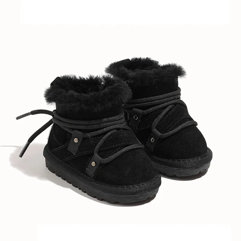 Winter Baby Snow Boots Leather Warm Plush Infant Shoes Soft Sole Boys Girls 16-25