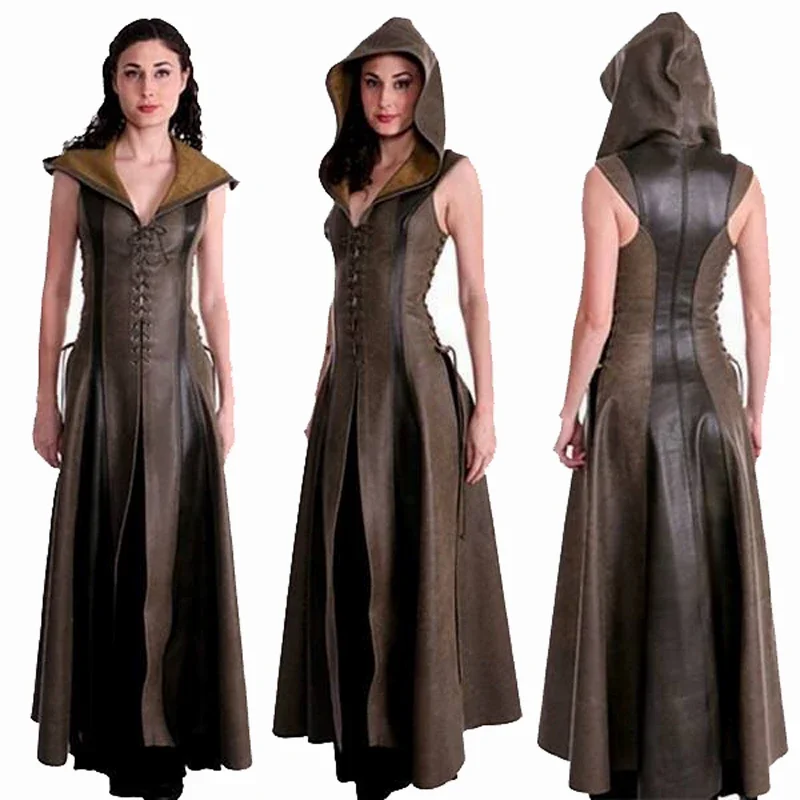 Women-sexy-lace-up-leather-hooded-Gothic-dress-adult-ranger-cosplay ...