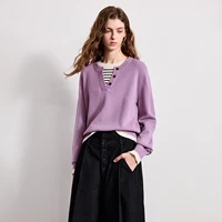 TOYOUTH femmes fil plissé tricots 2026 printemps nouveau Patchwork deux pièces Illusion couleur-bloc hauts intellectuels 2