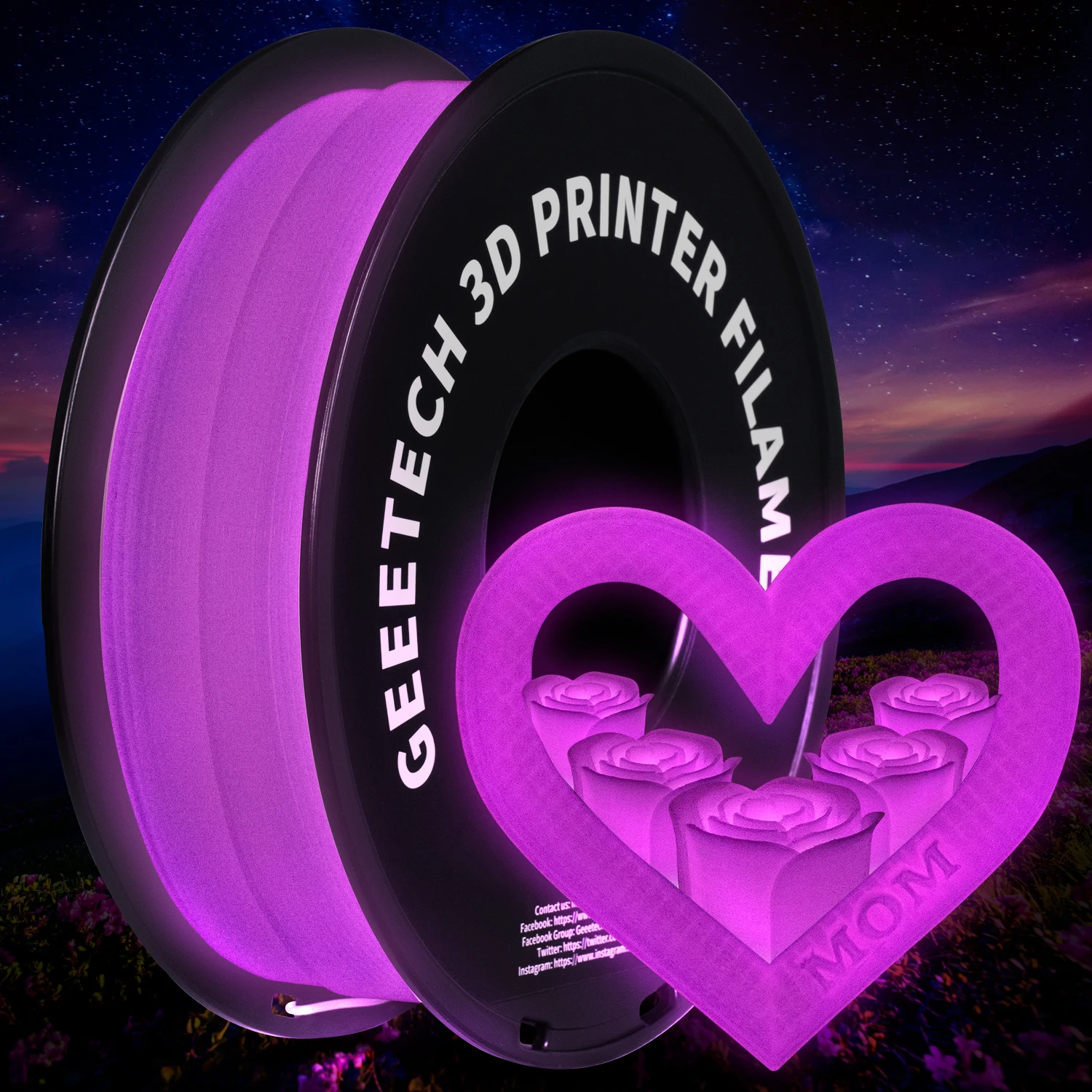 Glow-in-the-Dark PLA Filament 1kg - Luminous 3D Printing Material with 8 Color Options