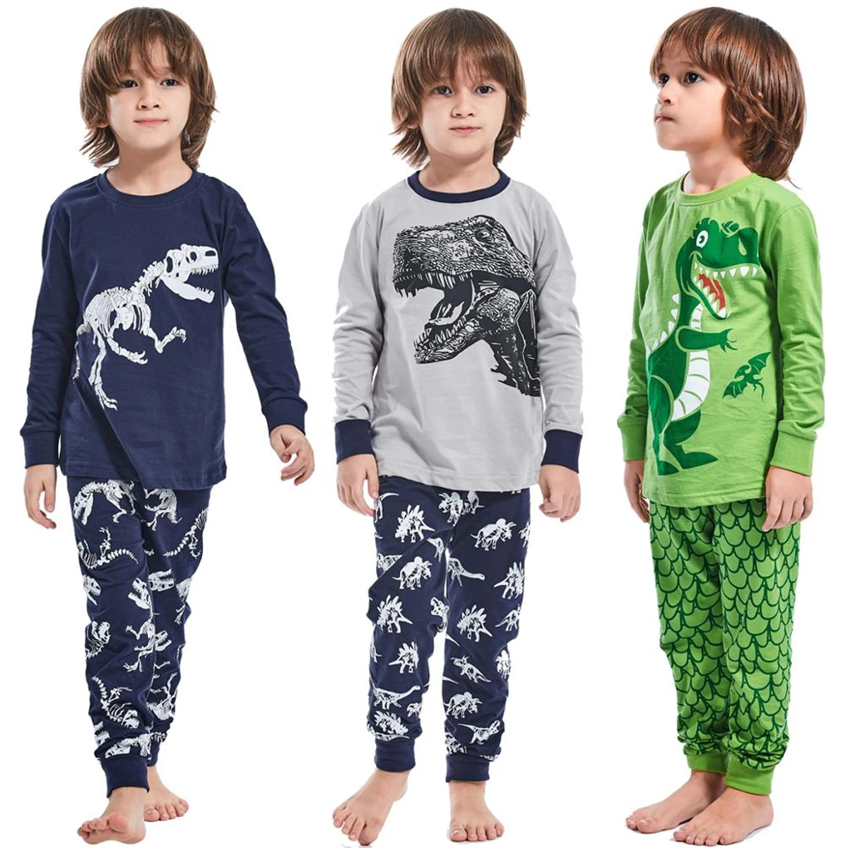 Dinosaurus Pyjama Kinderen T Rex Kind Tyrannosaurus Pijamas Katoen Lange Mouw Nachtkleding 2 Stuks Sets|Pyjama Sets| - AliExpress