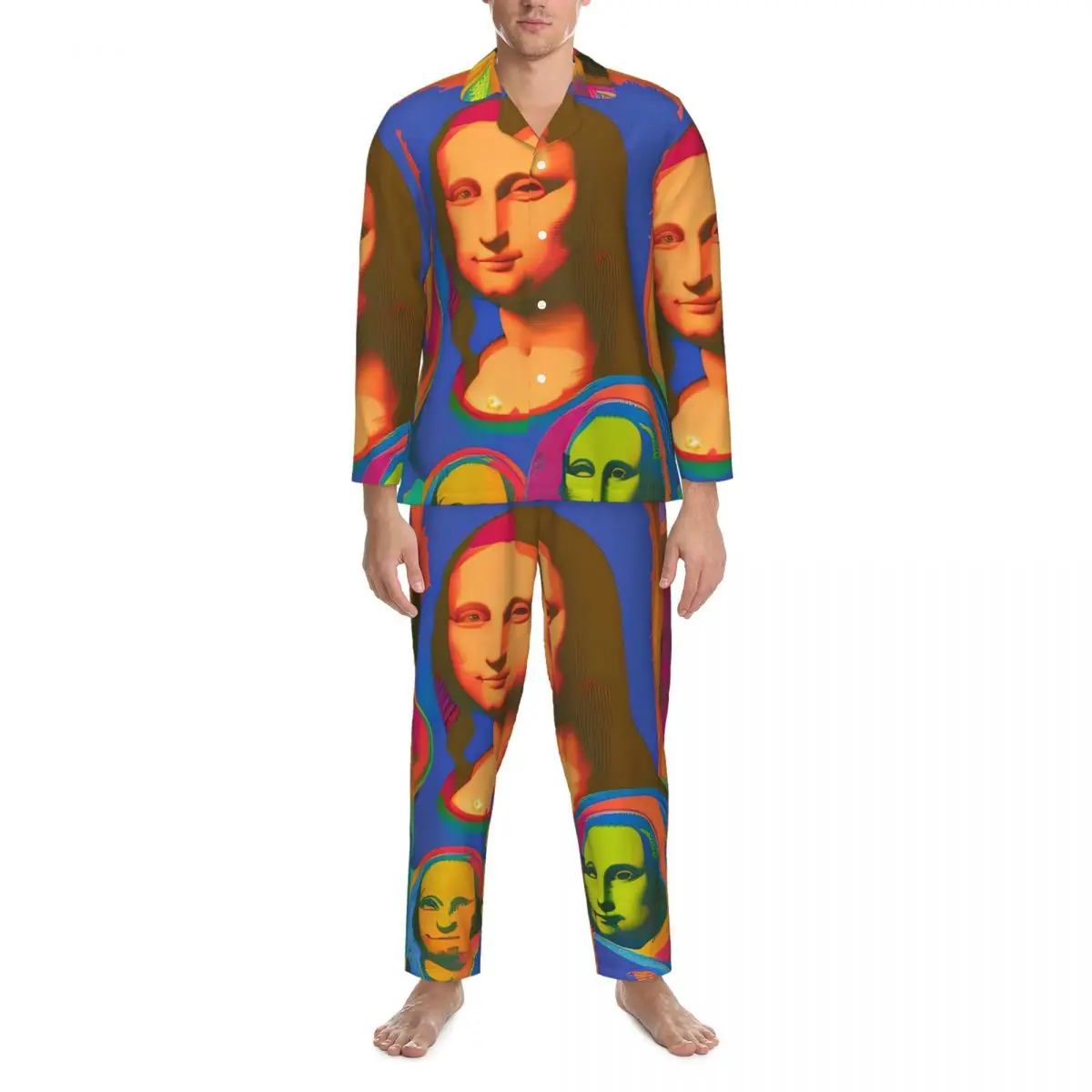 

Пижама Мужская Мона Лиза, ночное белье, красочный художественный комплект из 2 предметов, винтажные пижамные комплекты с длинным рукавом, романтический домашний костюм большого размера