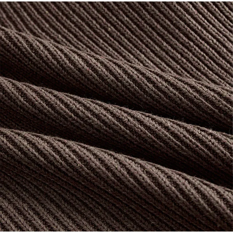 Taupefarbenes Rollkragen-Strickkleid für Damen, gerüschter Spitzensaum, volle Ärmel, Kleider 2026, Frühling, Herbst, weiblich, lässig, Ausflüge, tägliches Passend – Detail 1
