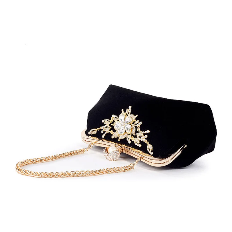 Female Diamond Pearl Evening Bag Vintage Crystal Flower For Wedding Party Bride