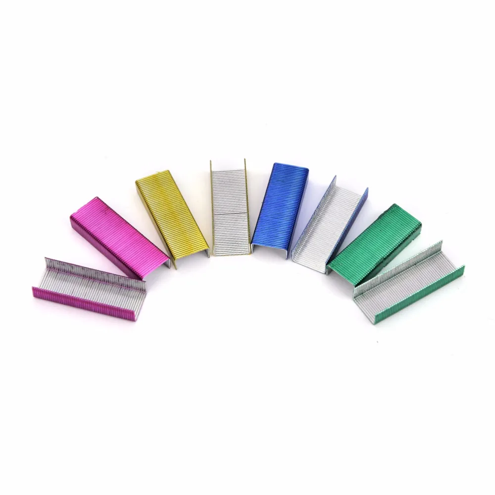 Hot sale 1Pack 10mm Creative Colorful Stainless Steel Staples Office Binding Supplies Wholesale low price( Pack of 800 )