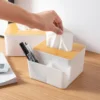 Elegant, Practical and Divided White Tissue Box with Nordic Wood Grain INS Style  Dormitory and Bedroom, Small Item 1