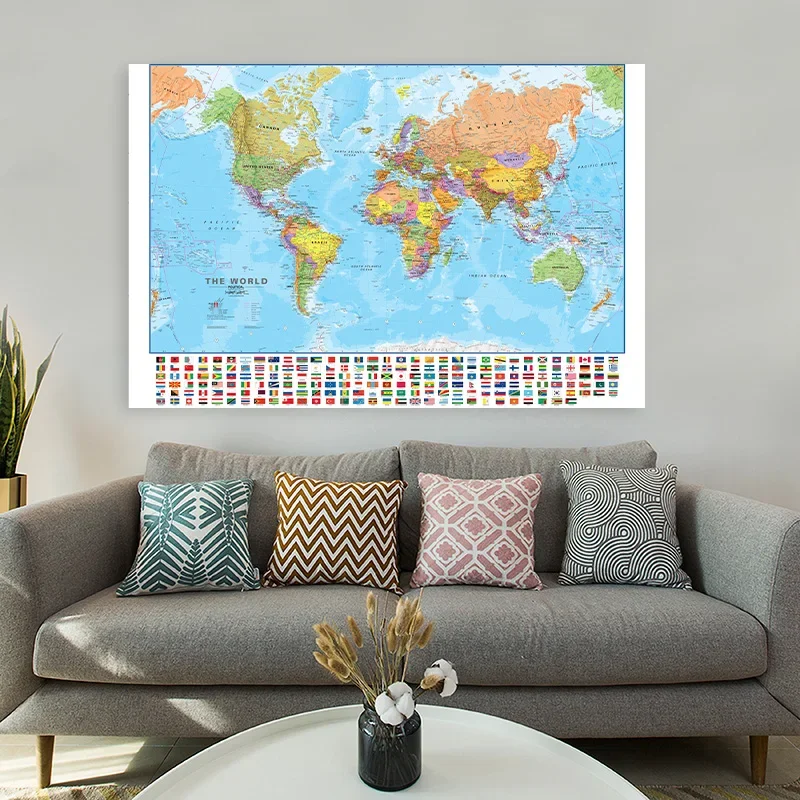 The World Map 150x100cm in English Non-woven Painting Wall Art Poster Office Home Hanging Decoration School Supplies Travel Map