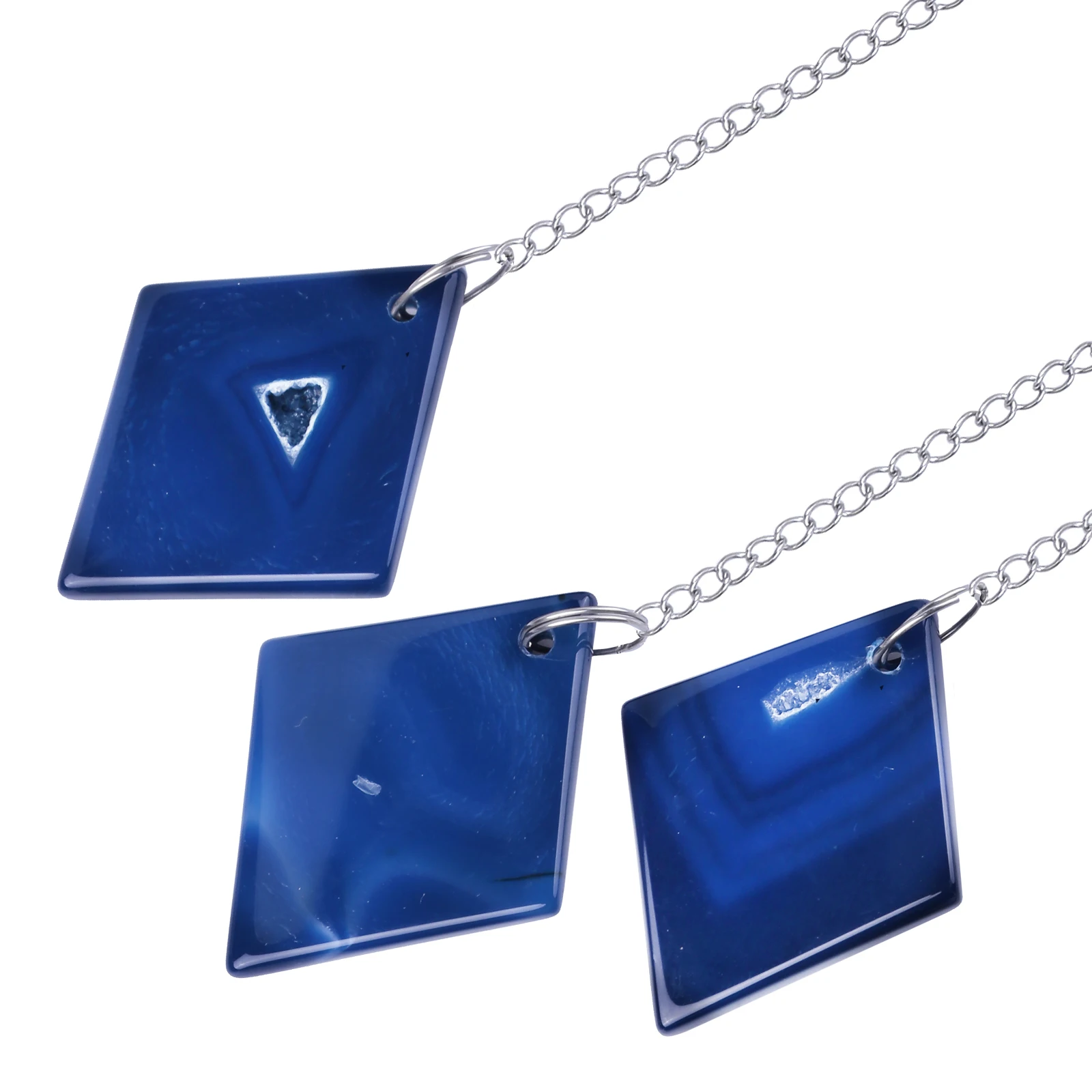 Blue Agate Slice Hanging Ornament With Chain Cross Shape Agate Geode Stone Wall Art For Bedroom Home Party Decoration