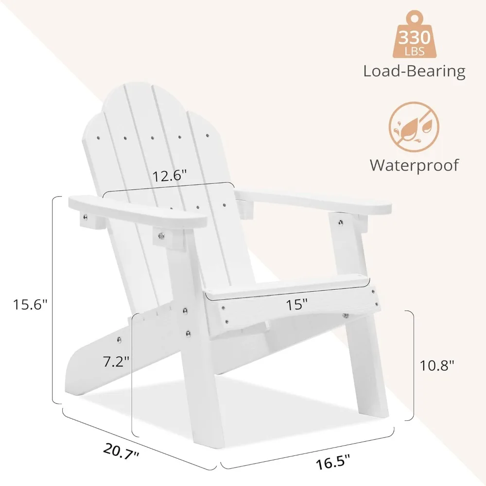 Kids Adirondack Chair Set of 2, White Poly Lumber Plastic Weather Resistant Toddler Outdoor Patio Lounge Chair for Balcony 3