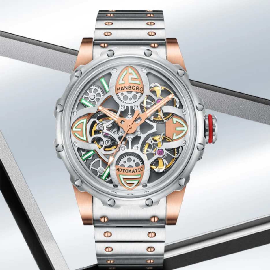

Hanboro Original Genuine Top Brand Men's watch Flywheel Automatic Mechanical watch Sports skeleton Casual Man watch montre homme