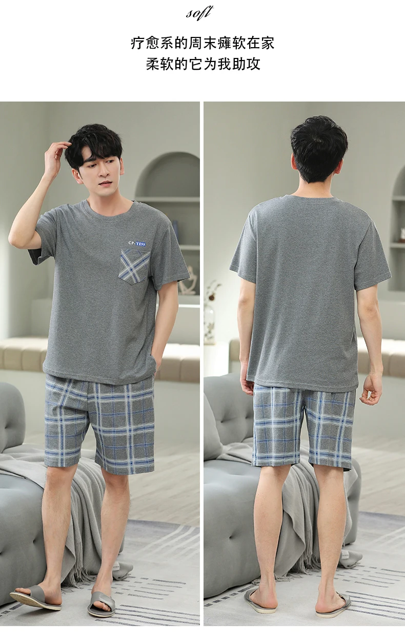 L-5XL Plus Size Summer Cotton Sleepwear for Gentleman Elegant Nightwear Men's Pajamas Trendy Homsuits Leisure Loungewear for Men