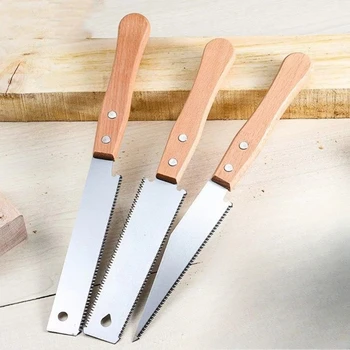 Sega a mano piccola portatile Sega a mano a taglio a filo Manico dritto in legno Strumento di rifinitura a bordo singolo Lama fine per la lavorazione del legno domestica 1